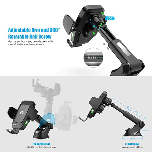 Wise Gear Stand Wireless Car Charger (Wireless) for Fast Charging - Black (code :202)