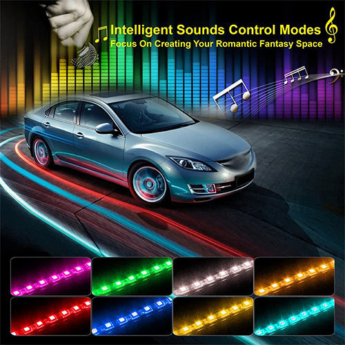 4 in 1 Car Decorative Light Bar 12V 8 Colors LED Changing Lighting with Music 5050-SMD (Code223)