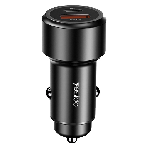 Yesido Car Charger With Type-C And USB Port 42W - Black (Code:240)