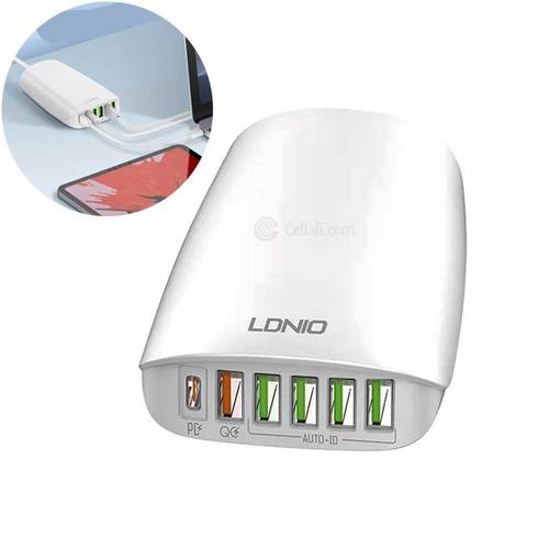 LDNIO USB SUPER FAST CHARGER 6 PORT USB with PD3.0+QC4.0  65W - White (Code: 298 )