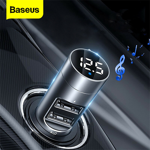 بيسوس شاحن سريع 2 USB وبلوتوث ومحول الصوت MP3 مشغل موسيقى وأضاءة LED الرقمية (كود :153)