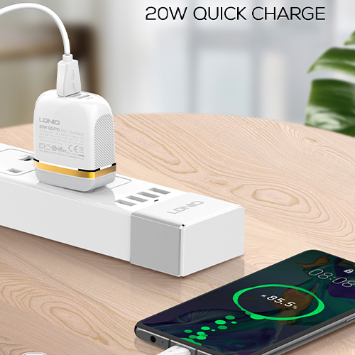 لدنيو- شاحن سريع بقوة 20 واط مع منفذ QC3.0 ومنفذ Type-C - موديل A2316C-UK (كود:109)