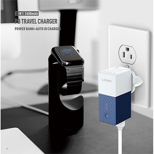 لدنيو - بأور بانك متعدد الوظائف 2600 مللي أمبير مع شاحن محول 1 USB - موديلPA307 (كود:41)