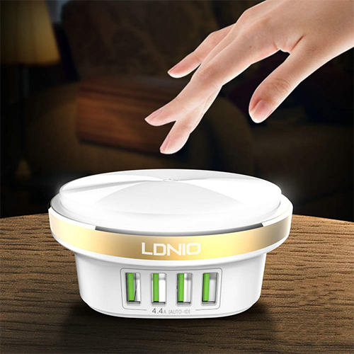 لدنيو - مصباح مكتب كهربائي LED و شاحن 4 منافذ USB بقوة 4.4 أمبير – أبيض - موديلA4406 (كود:72)