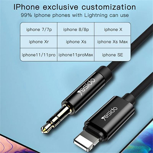 كيبل محول الصوت Lightning  إلى Aux Jack 3.5 ملم ، طوله 1.2 متر ، أسود(كود:170)