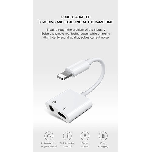 Jerome Lightning to 3.5mm Audio Jack Adapter + Lightning Charging Port - White (Code: 171)