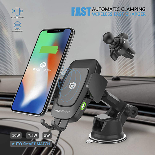 Wise Gear Stand Wireless Car Charger (Wireless) for Fast Charging - Black (code :202)
