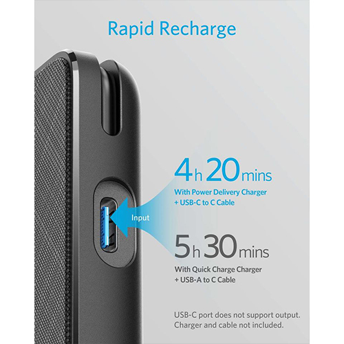 انكر - بطارية إحتياطية باور كور + ميترو بلس سعة 10,000mAh مع كابل USB-C مدمج - أسود (كود:229)