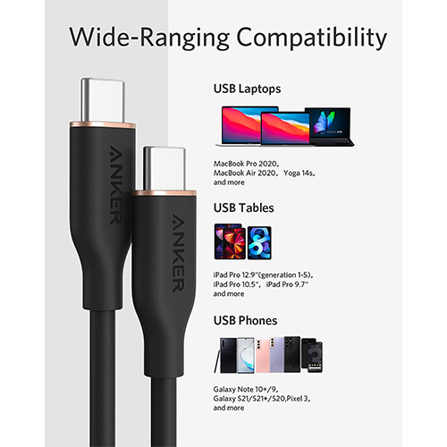 أنكر - كيبل باور لاين II فلو USB-C الى USB-C - كيبل 100 واط (6 قدم / 1.8 متر) (كود:250)