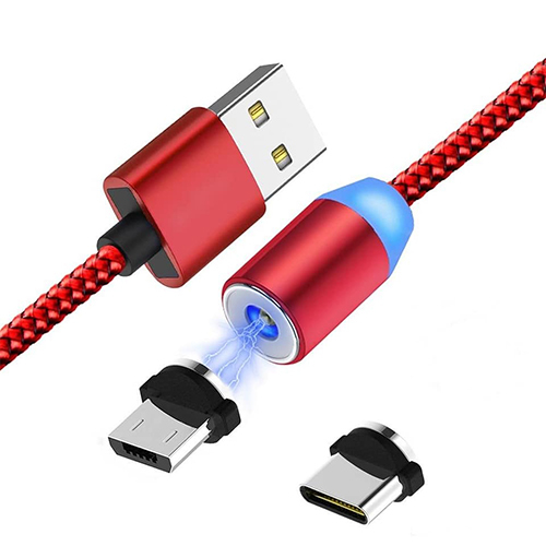 كيبل 3×1 شاحن مغناطيسي كيبل USB محول مايكرو وتايب سي ولايتنينج(كود:63)