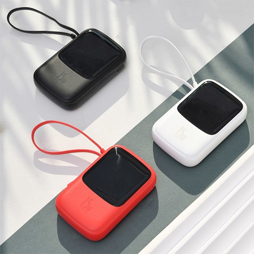 بيسوس–10,000mAh بطارية احتياطية ثنائي USB مع شاشة عرض 3 أمبير وكيبل لإيفون - موديل PPQD-B0(كود :94)