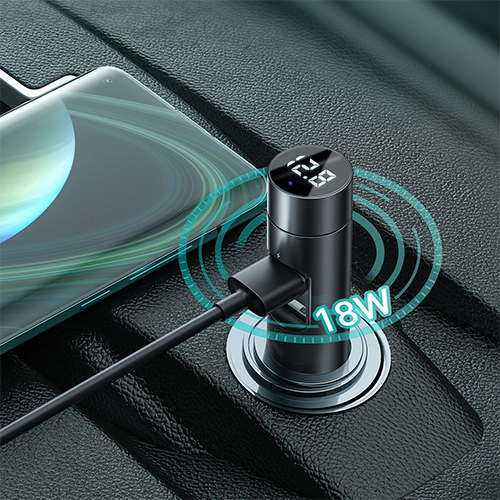بيسوس شاحن سريع 2 USB وبلوتوث ومحول الصوت MP3 مشغل موسيقى وأضاءة LED الرقمية (كود :153)