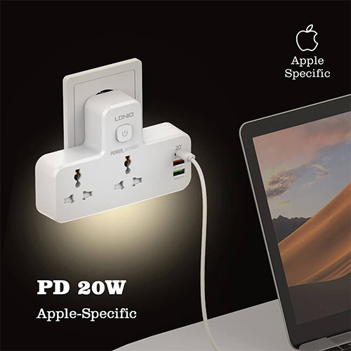 شاحن لدنيو بقوة 20 واط  يحتوي على 2 مقبس كهرباء ومنفذ USB 2 + PD- موديل SC2311(كود:42)