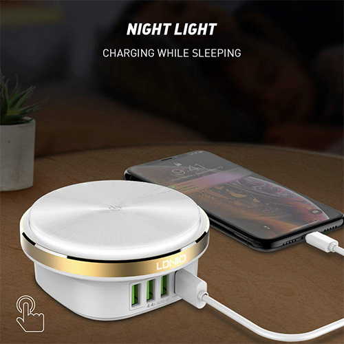 لدنيو - مصباح مكتب كهربائي LED و شاحن 4 منافذ USB بقوة 4.4 أمبير – أبيض - موديلA4406 (كود:72)