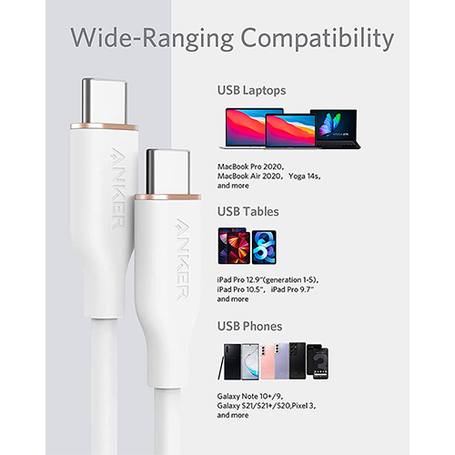 أنكر - كيبل 0.9 متر باور لاين III فلو USB-C الى USB-C - كيبل 100 واط (0.9 م / 3 قدم) (كود:252)