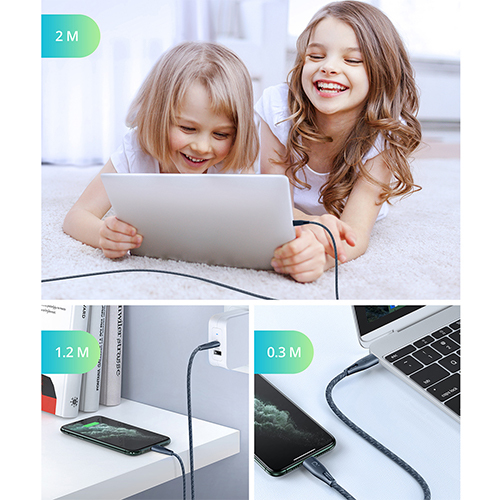 From RAV Power Cable 2 Meters Braided with Nylon Type C to Lightning (Code: 141)