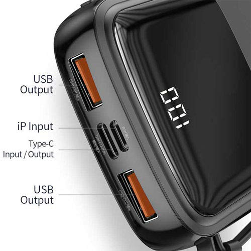 بيسوس–10,000mAh بطارية احتياطية ثنائي USB مع شاشة عرض 3 أمبير وكيبل لإيفون - موديل PPQD-B0(كود :94)