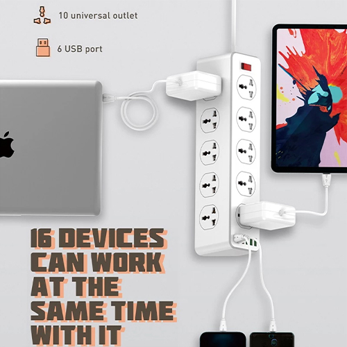 لدنيو -  مشترك الشحن السريع 5 مقابس كهرباء+ 5 منافذ USB + منفذ 1 PD - موديل SC10610 (كود:40)