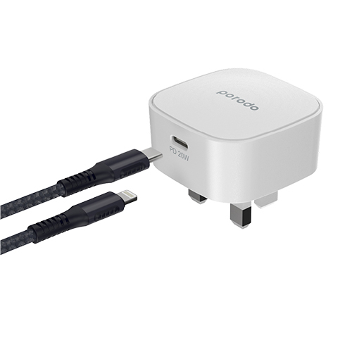 شاحن بورودو USB-C بقوة 20 وات وكابل مضفر من النوع C إلى Lightning بطول 1.2 متر(كود:207)