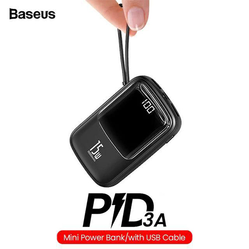 بيسوس–10,000mAh بطارية احتياطية ثنائي USB مع شاشة عرض 3 أمبير وكيبل لإيفون - موديل PPQD-B0(كود :94)