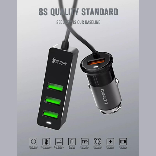 لدنيو – شاحن سيارة مع 4 منافذ USB بقوة 3.4 أمبير (كود:44)