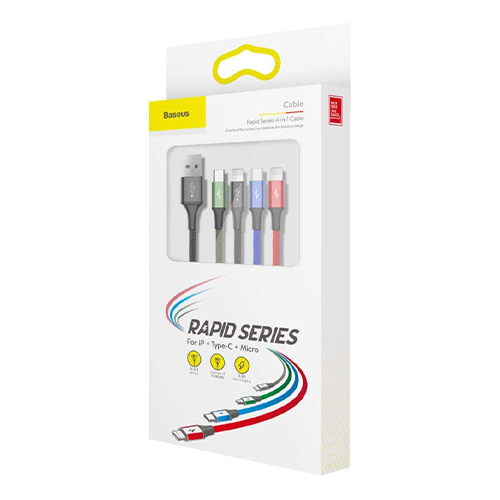 بيسوس كيبل 4×1 [2 شحن لايتنينج 8 pin + شحن مايكرو USB + شحن USB من النوع C] (كود:212)
