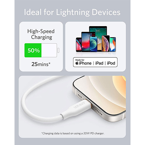 أنكر - كيبل شحن 1.8 متر USB-C الى Lightning باورلاين III فلو (كود :162)