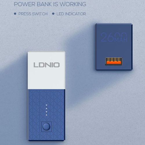 لدنيو - بأور بانك متعدد الوظائف 2600 مللي أمبير مع شاحن محول 1 USB - موديلPA307 (كود:41)