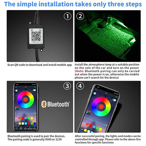 4 in 1 Car Decorative Light Bar 12V 8 Colors LED Changing Lighting with Music 5050-SMD (Code223)