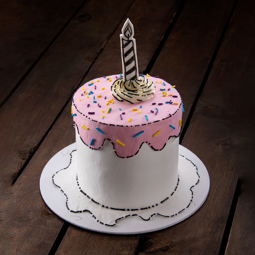 PINK & WHITE COMIC CAKE - Filling: Vanilla Cake & Blueberry filling Size : W-15cm, H-12cm