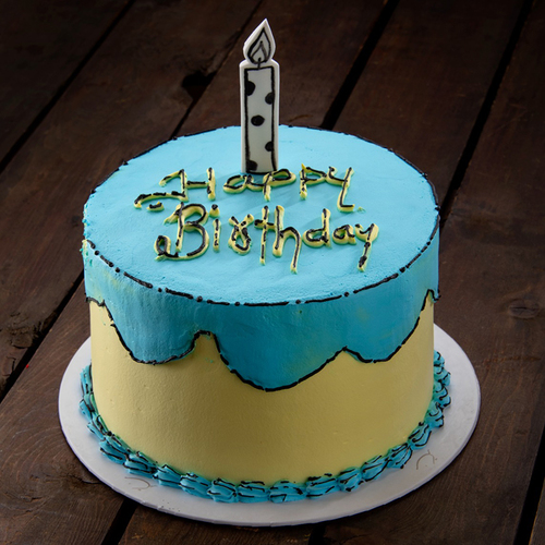 Blue & yellow comic cake - Filing: Chocolate Sponge with Chocolate filling Size : W-21cm, H-13