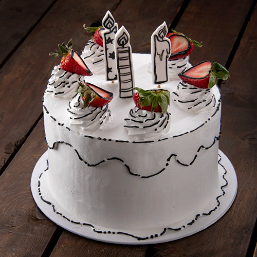 White comic cake with strawberry - Filling: Vanilla cake mix with strawberry Filling Size: W-21 cm, H-13cm