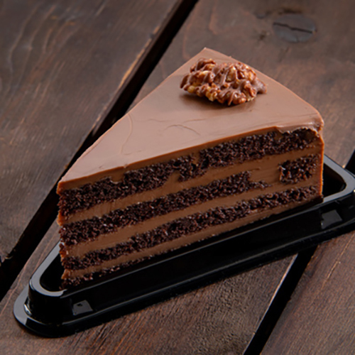 Chocolate cake slice - Consists of fudgy-yet-fluffy layers, and swirls of creamy and chocolaty frosting.