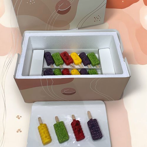 Fruiti gelato Pops - a box containing 12 gelato  pops made from fresh fruits puree: Avocado /Mango / strawberry / Blueberry.