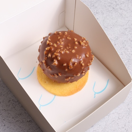 Nuttie Bliss - A chocolate cake with layers of chocolate Bavarian cream and milk chocolate ganache with crushed almonds, coated in chocolate almond glaze.