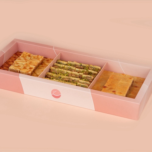 Mix Sukkar Box 78pcs/.920g - A box of our special products consisting of three flavors mixed with oriental cheese and biscuits, pistachio nuts, dates, and salted caramel.