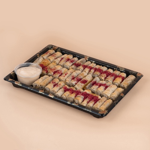 Mosakan - Box
containing 40 pieces of musakhan rolls stuffed with chicken and sumac on the
Jordanian way,