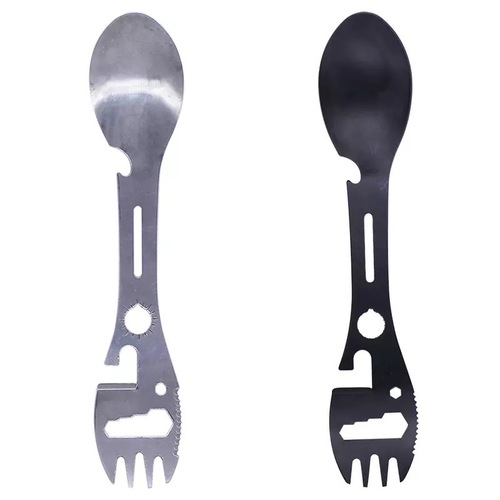 GOutdoors - HIKING SPOON & TOOLS - PORABLE SURVIVAL HIKING ACCESSORIES WITH MULTI-FUNCTION TOOLS MADE FROM STAINLESS STEEL (SPOON, FORK, KNIFE, CAN OPENER, WRENCH & MORE)