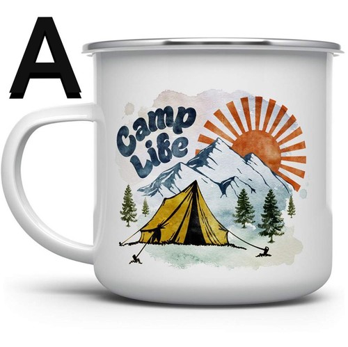 enamel camping coffee mug - Hand wash only NOT microwave safe Design printed on both sides of mug 12oz, 350 ml lightweight