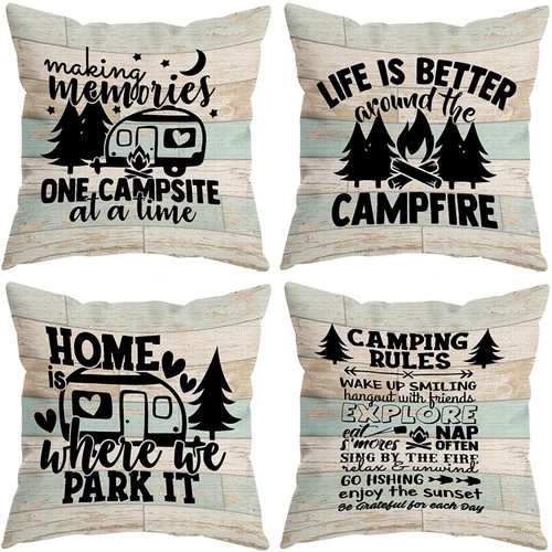 Throw Pillow Covers - Decorative Throw Pillow Covers, Camper Vintage Wood Pillow Cases 18 x 18 Inch Home, RV,Bed,Sofa,Decor,Set of 4