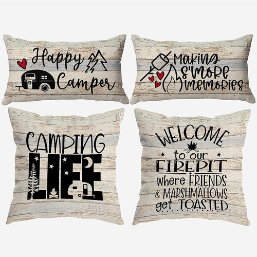 throw pillow covers - Throw Pillow Covers, Camping Camper Gifts for
Men Women, Camper Vintage Wood Board Pillow Cases 18 x 18 Inch & 12 x 20
Home RV Camper Room Bed Sofa Decor Set of 4