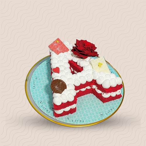 Red velvet letter cake - Red velvet, vanilla flavor, cheese frosting cream, 6 inches size, serves 4 to 6 persons.