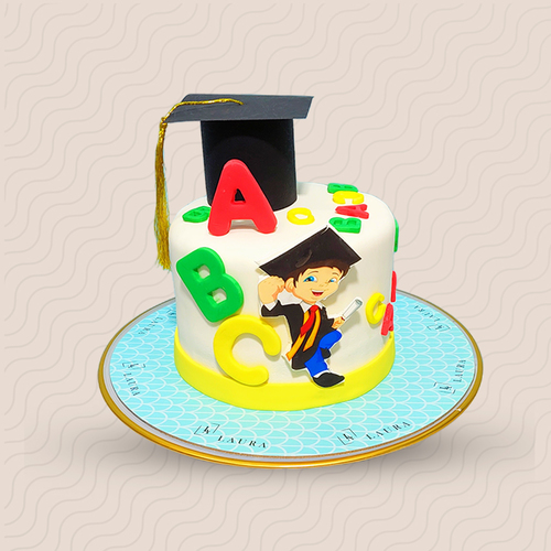 ABC Boy Graduation Cake - Red velvet, chocolate flavor, vanilla flavor and cream cheese frosting 6 inches is enough for 6 to 8 people and preparation time is 3 hours