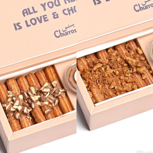 بوكس الزوارة (كيندر/مكسرات) - 24 pcs Kinder Churros with Kinder Dip 24 pcs Nuts Churros with Bs Churros Dip