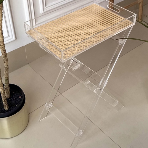 acrylic and rattan tray with stand