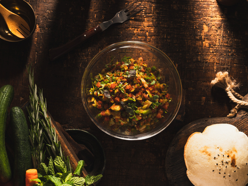 Armenian Salad - Rich Selection of Delicious small cut Vegetables  Mixed With Fresh of Lettuce, Tomatoes, Cucumber, Onion, Vinegar, And Olive Oil With Special dressing Of Mayar.