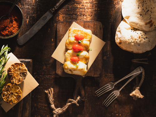 Mayar Halloumi - Fried Cheese  Halloumi  with Fresh Cherry Tomato and Olives with Wild Zaatar.