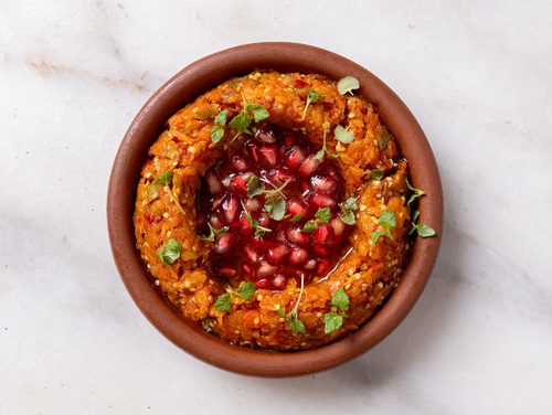 Mayar Restaurant - Baba Ghanouj - Eggplant Mixed with tomatoes,onion,parsley,mint, with leom juice & olive oil.