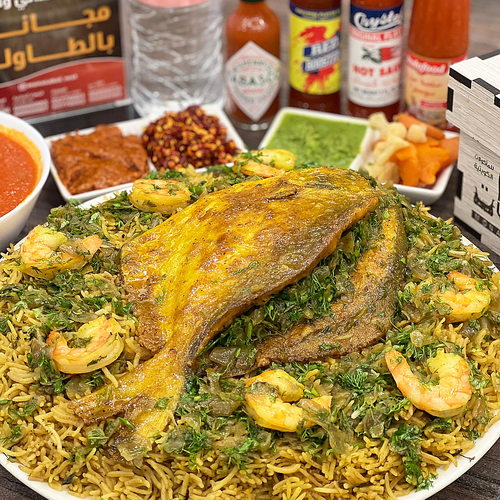 Zubaidi Monasabat - Fresh Zubaidi with special basmati rice prepared with shamant with shrimp And serviced Maabouj, Agar and broth.