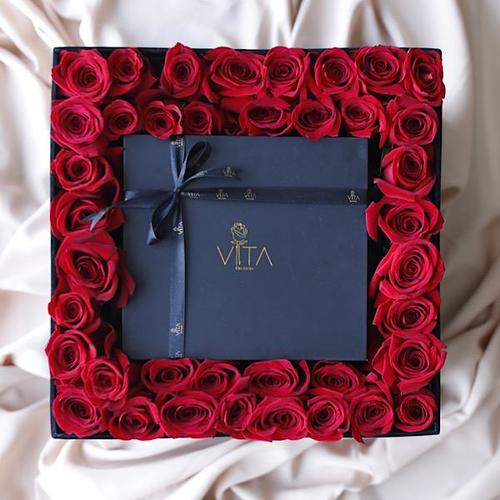 Package Amber And vanilla-2 - large black box contains red roses and middle diffuser